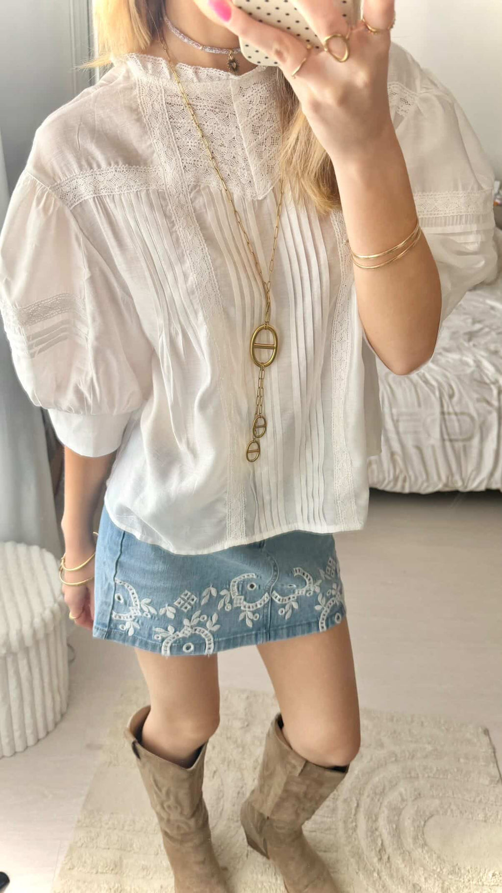 Jupe en jean brodée